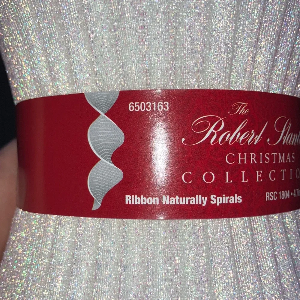 White Iridescent Sparkle Spiral Ribbon Set‎ 5 Rolls 4.7” wide 15’ long each